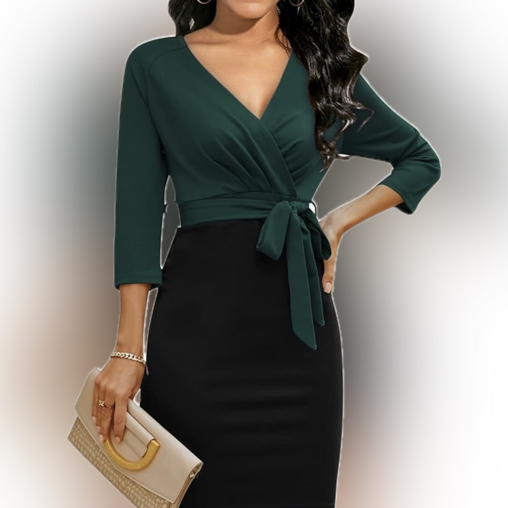 Elegant Green and Black Wrap Dress